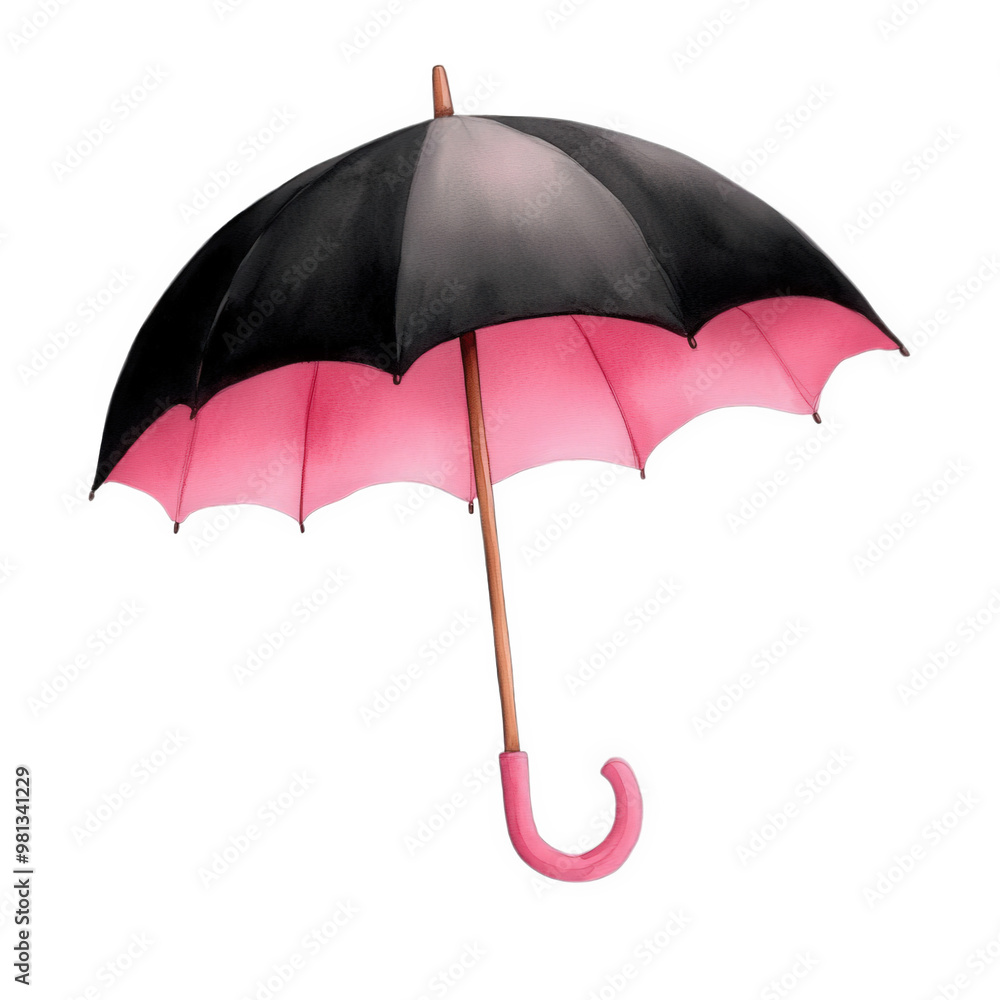 Pink and Black Umbrella Watercolor Illustration. Pink and Black Umbrella Watercolor Illustration.