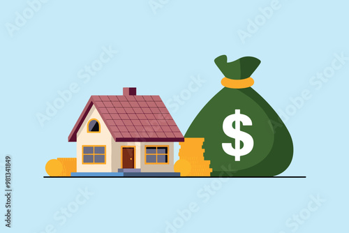 House and money bag, property and investment concept.