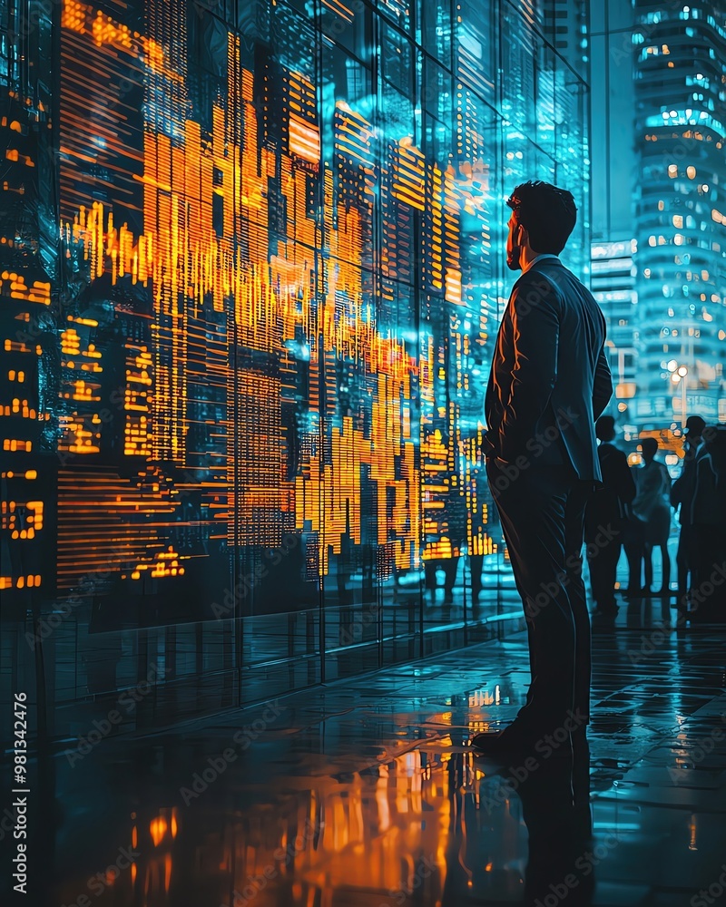 Fototapeta premium best sale team management A futuristic business meeting with graphs and data visualizations, highlighting analytics and corporate strategy.