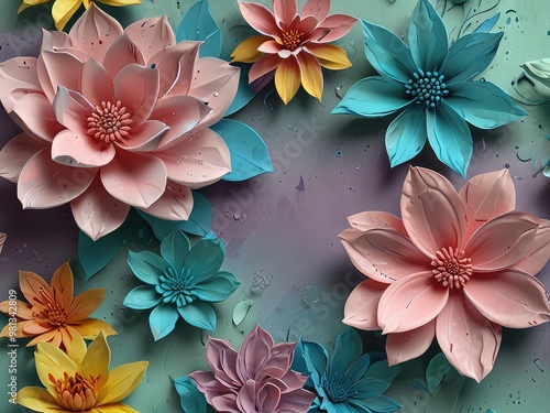 Wallpaper Mural 3d background with flowers,3d flowers in the garden,3d pink lotus flower Torontodigital.ca