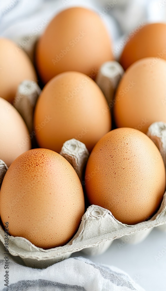Close Up, Carton of One Dozen, Fresh, Organic Brown, Grade A, Chicken Eggs. Food Background. Close Up, Carton of One Dozen, Fresh, Organic Brown, Grade A, Chicken Eggs. Food Background.