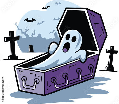 Halloween coffin Cartoon Vector Icon Illustration. Flat Cartoon Style.