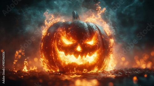 Scary Halloween Pumpkin with Sinister Smile - Spooky Shadows - AI Generated