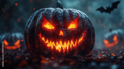 Scary Halloween Pumpkin with Sinister Smile - Spooky Shadows - AI Generated