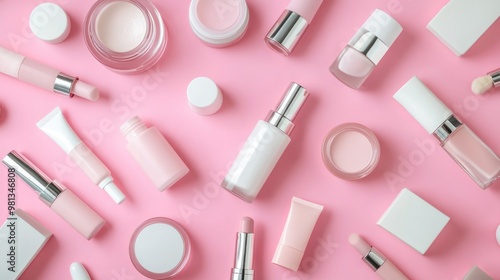 Beauty Products on Pink Background