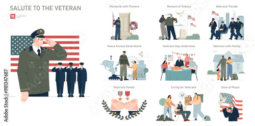 Salute to the Veteran. Flat Vector Illustration