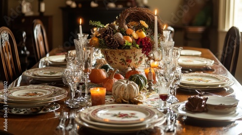 Elegant Autumn Dining Table Set with Seasonal Decorations