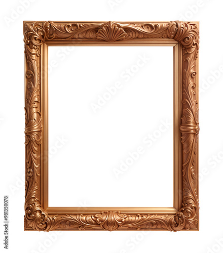 Copper frame in baroque style isolated on transparent background