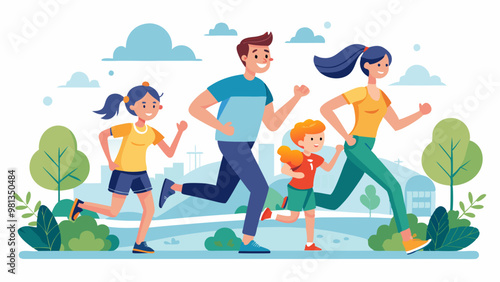 Wallpaper Mural Family run marathon, parents and children jogging, sports exercising or competition Father, mother, daughter and son characters healthy lifestyle, outdoor activity Line art flat Vector Illustration Torontodigital.ca