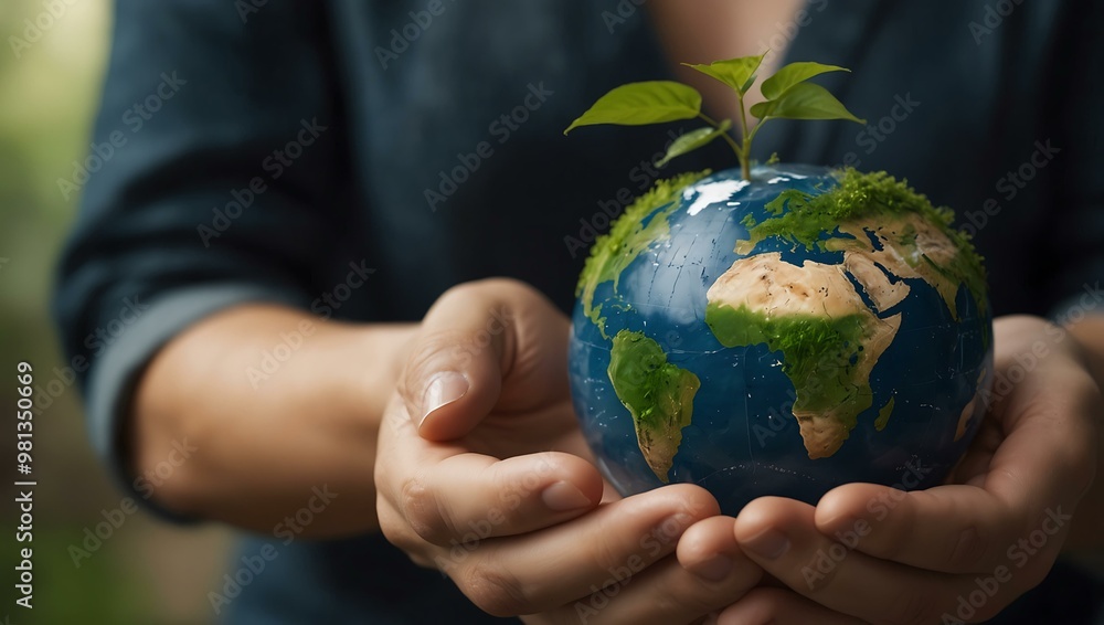 Earth globe with a growing plant in human hands for Earth Day. Earth globe with a growing plant in human hands for Earth Day.