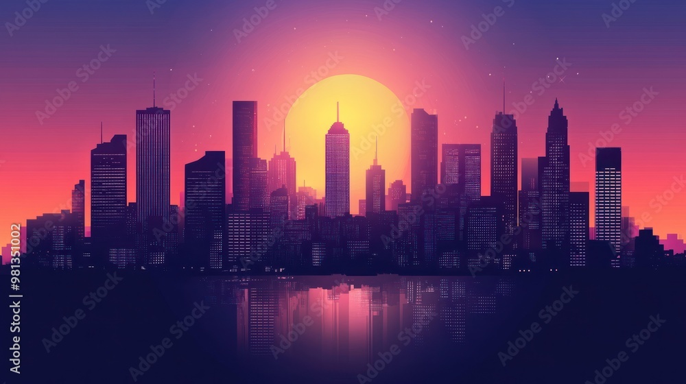 Fototapeta premium Cityscape with Sunset Reflection