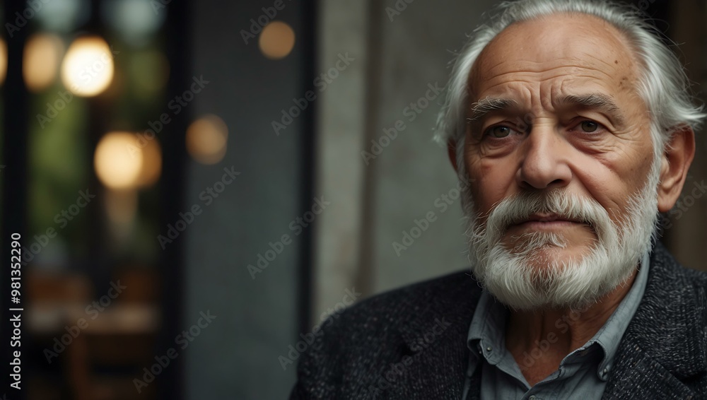Elderly man with a gray beard reflecting on life on International Older Persons Day. Elderly man with a gray beard reflecting on life on International Older Persons Day.