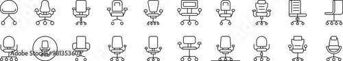 Office Chair Bundle of Thin Icons. Editable Stroke. Suitable for Web Sites, Books, Cards, Apps