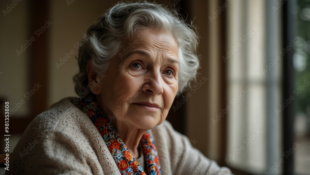Elderly woman reflecting on the importance of honoring seniors in society on International Older Persons Day. Elderly woman reflecting on the importance of honoring seniors in society on International Older Persons Day.