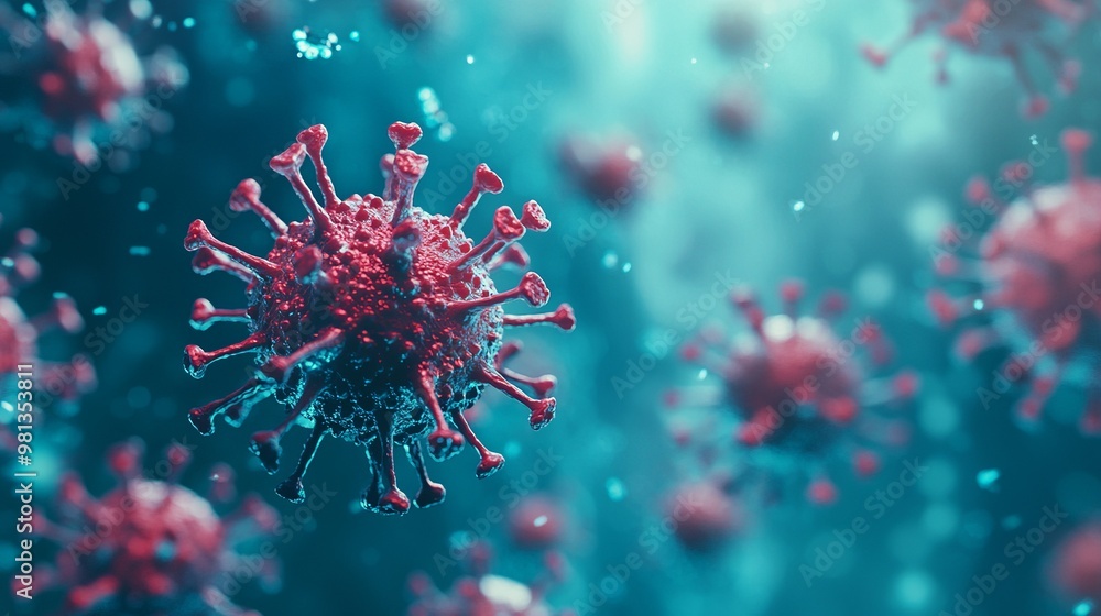 Close-up of coronavirus bacteria plastic model showing micro virus and covid-19 cell bacteria. Worldwide pandemic and corona outbreak concept. 