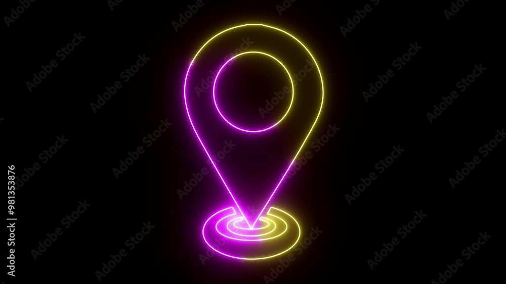 location icon neon glowing animation. black background on location icon. location icon neon glowing animation. black background on location icon.