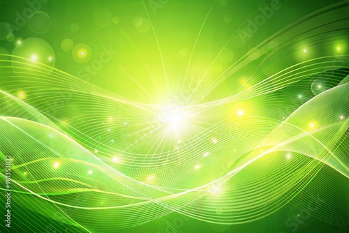 Abstract green waves with light effects background