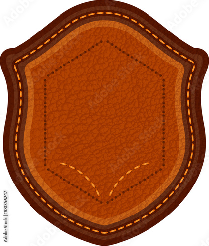 Leather label with grungy texture and seam. Brown lag element or sign, isolated for cloth design
