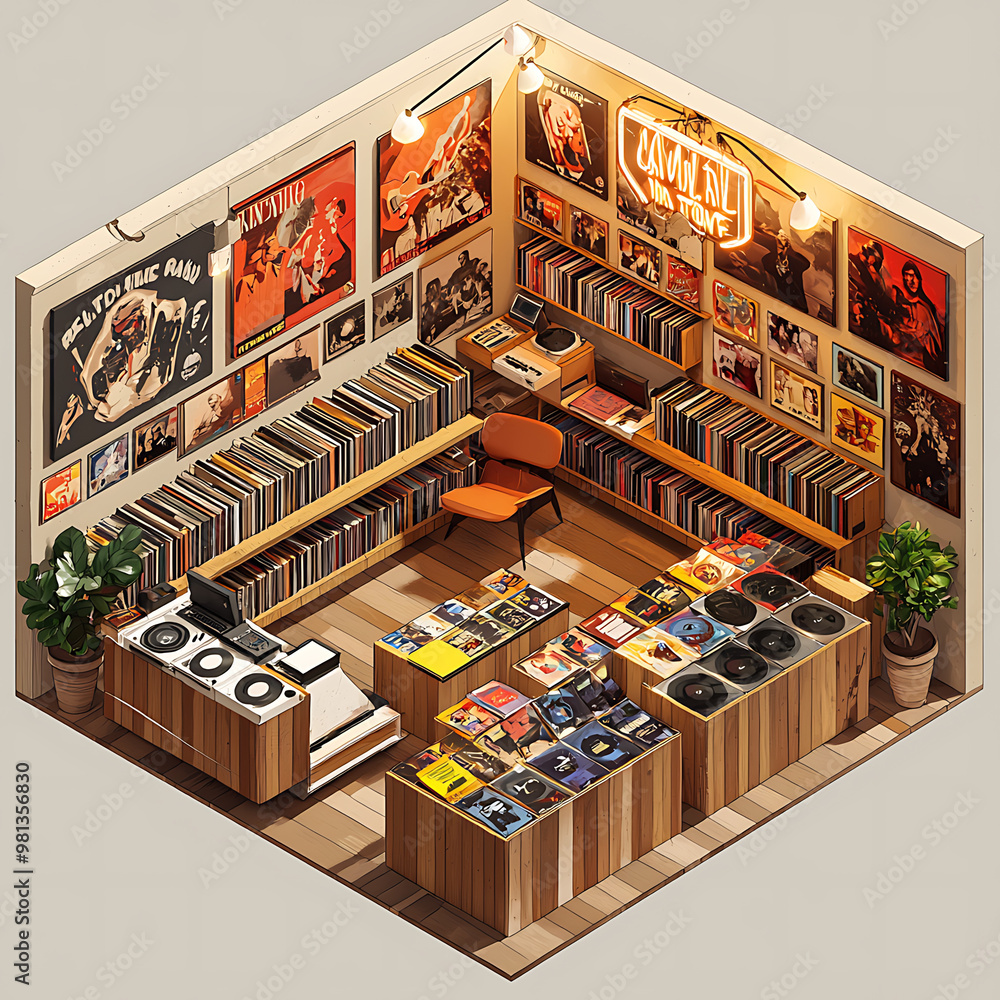 Isometric Record Store with Vinyl Display Isometric Record Store with Vinyl Display