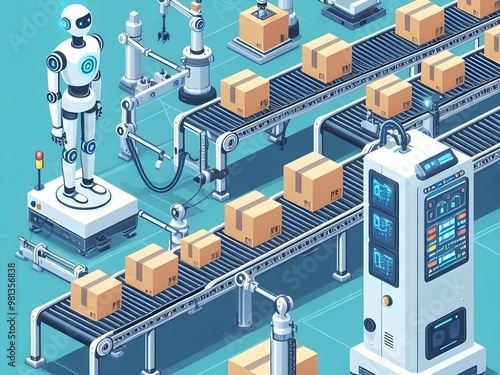  Industry concept, AI Learning and Artificial Intelligence Concept with Industrial packing system process, Autonomous robots, Machine learning, Digital Brain future technology.