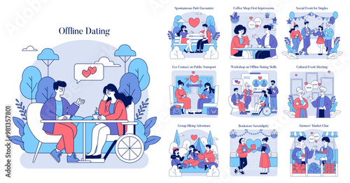 Offline Dating. Flat Vector Illustration