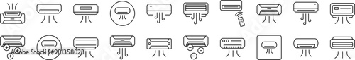 Air Conditioning Icon Set for UI, Placards, Books, Apps. Editable Stroke. Suitable for Web Sites, Books, Cards, Apps