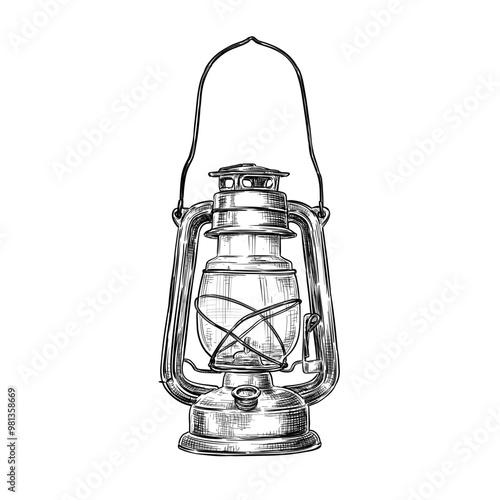 vintage retro old style lantern vector line art illustration