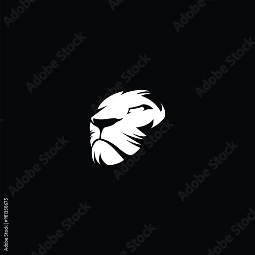black and white lion head flat design