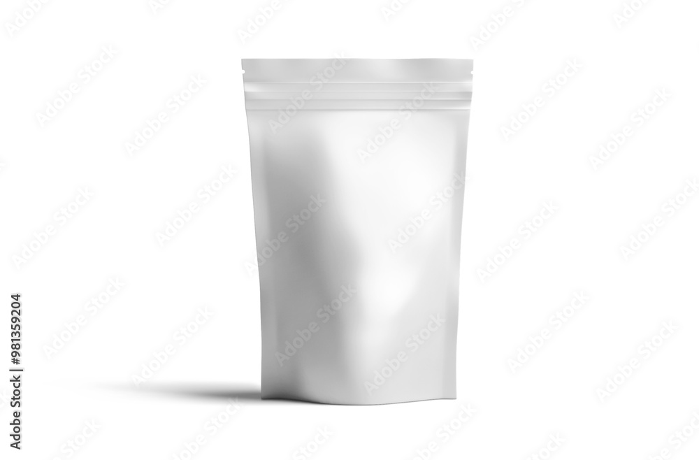Mockup Blank Foil Or plastic Food Stand Up Pouch Snack Sachet Full Bag food Packaging . Front View. Isolated On White Background. Mock Up. 3D rendering, 3D illustration Mockup Blank Foil Or plastic Food Stand Up Pouch Snack Sachet Full Bag food Packaging . Front View. Isolated On White Background. Mock Up. 3D rendering, 3D illustration