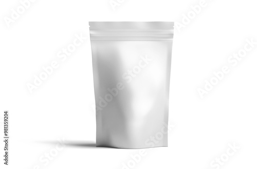 Mockup Blank Foil Or plastic Food Stand Up Pouch Snack Sachet Full Bag food Packaging . Front View. Isolated On White Background. Mock Up. 3D rendering, 3D illustration