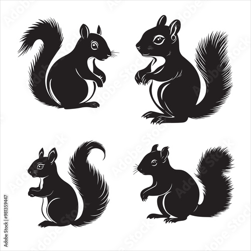 vector of black silhouette of squirrel
