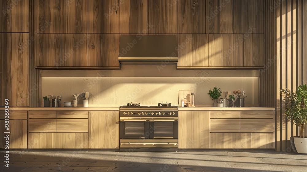 Sleek minimalist kitchen with geometric shapes clean lines and futuristic light Sleek minimalist kitchen with geometric shapes clean lines and futuristic light