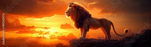 The lion king gazes over his expansive realm with the wind sweeping through his mane