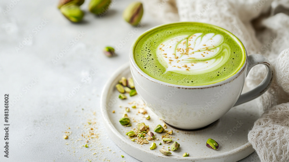 Matcha latte with pistachio topping Matcha latte with pistachio topping