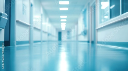 Blurred Hospital Corridor With Overhead Lights in the Evening