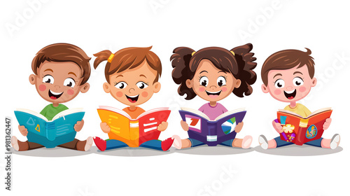 Happy pupils reading colorful books