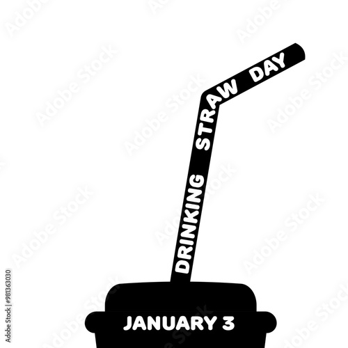 National drinking straw day banner. January 3. Black design poster