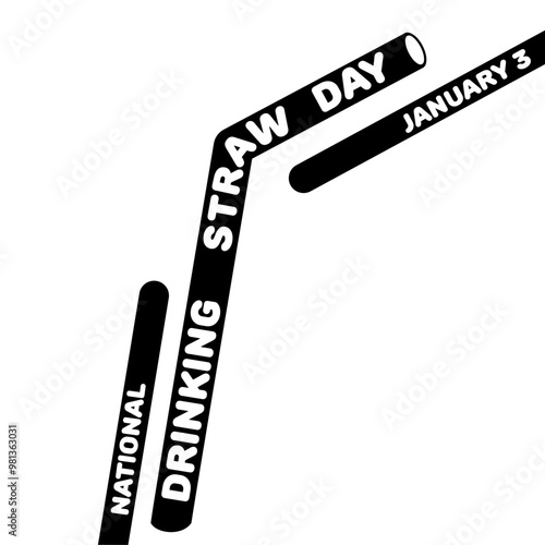 National drinking straw day banner for web or print. January 3. Black and white poster