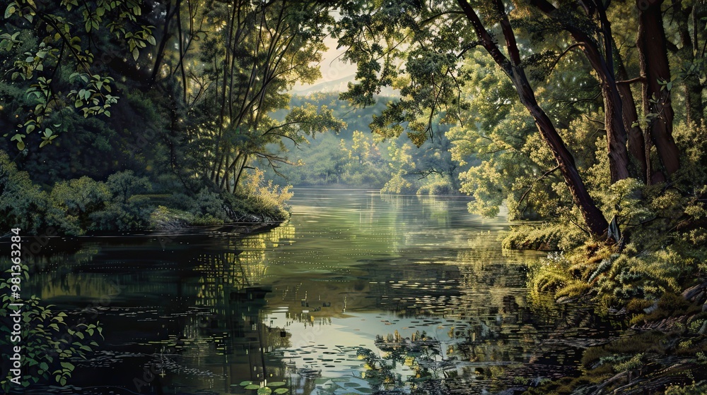 Detailed Renaissance river with classic composition and careful attention to light Detailed Renaissance river with classic composition and careful attention to light