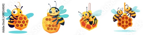 A vibrant illustration of colorful bees and honeycomb, ideal for nature, food, or children's themes.