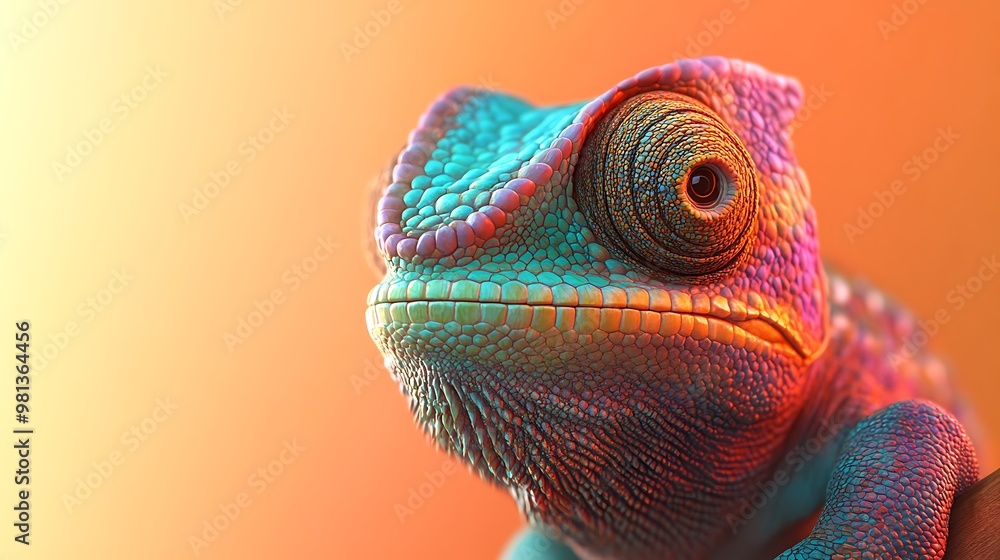 Fototapeta premium Colorful chameleon posing on a branch close up