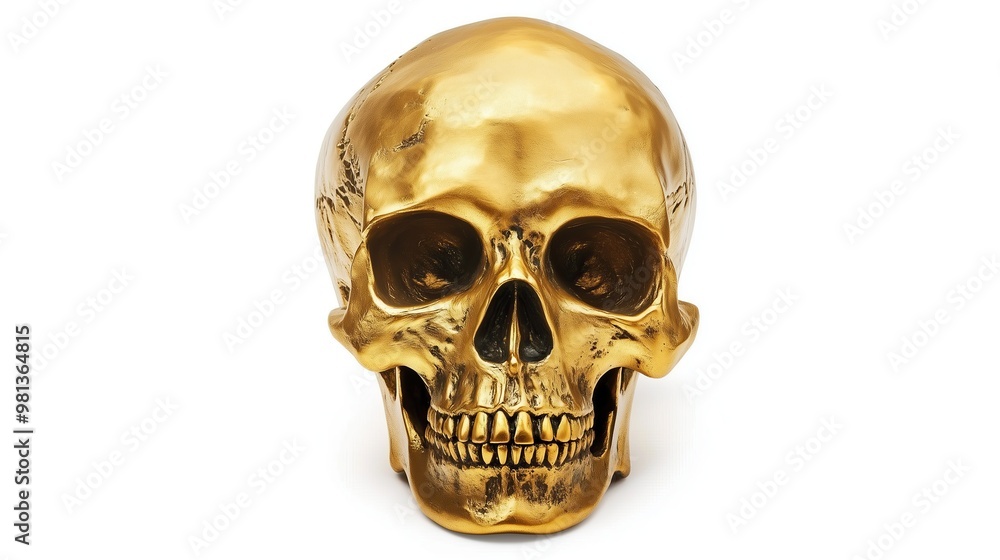 Fototapeta premium one single golden human skull isolated on white background