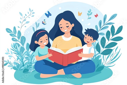 Teacher Reading to Attentive Children in a Classroom Setting – A Calm and Educational Illustration Highlighting Storytelling, Learning, and Early Childhood Education