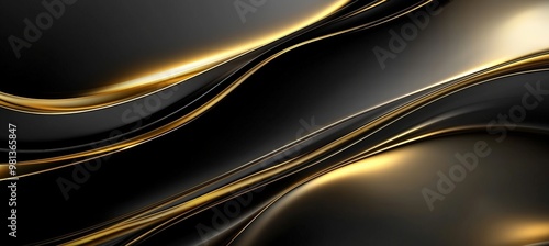 Luxurious Metallic Gold and Black Abstract Background with Flowing Lines for High-End Design