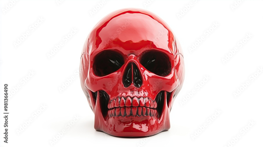 one single red plastic skull isolated on white background one single red plastic skull isolated on white background