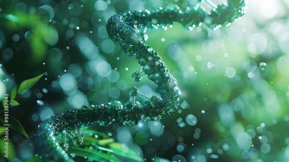3D render of DNA strand with green bokeh background. 3D render of DNA strand with green bokeh background.