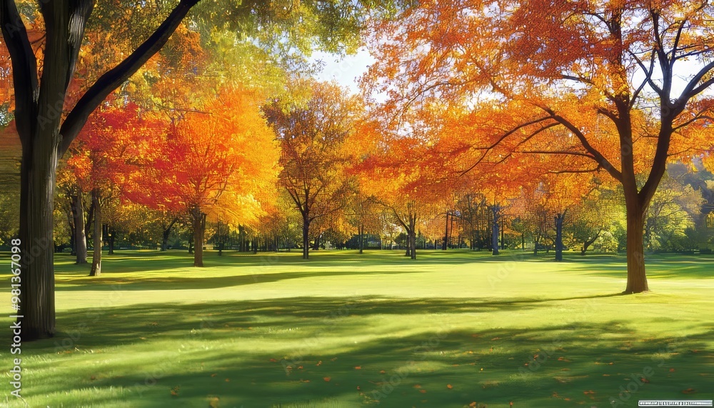 Obraz premium Enchanting Autumn Colors Vivid Foliage and Golden Sunlight Bathes Tranquil Park Landscape
