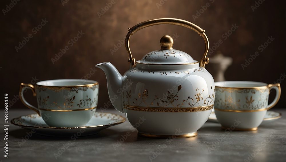 Elegant tea set with cups and teapot against a refined background. Elegant tea set with cups and teapot against a refined background.