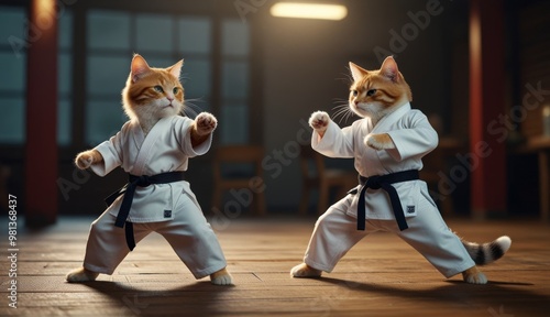 Karate Cats Duel in Dojo