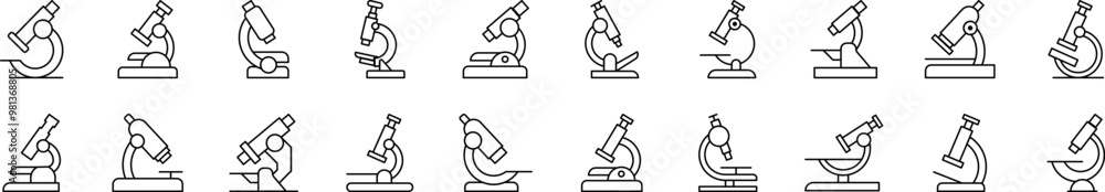 Microscope Thin Icons Collection. Editable Stroke. Suitable for Web Sites, Books, Cards, Apps Microscope Thin Icons Collection. Editable Stroke. Suitable for Web Sites, Books, Cards, Apps